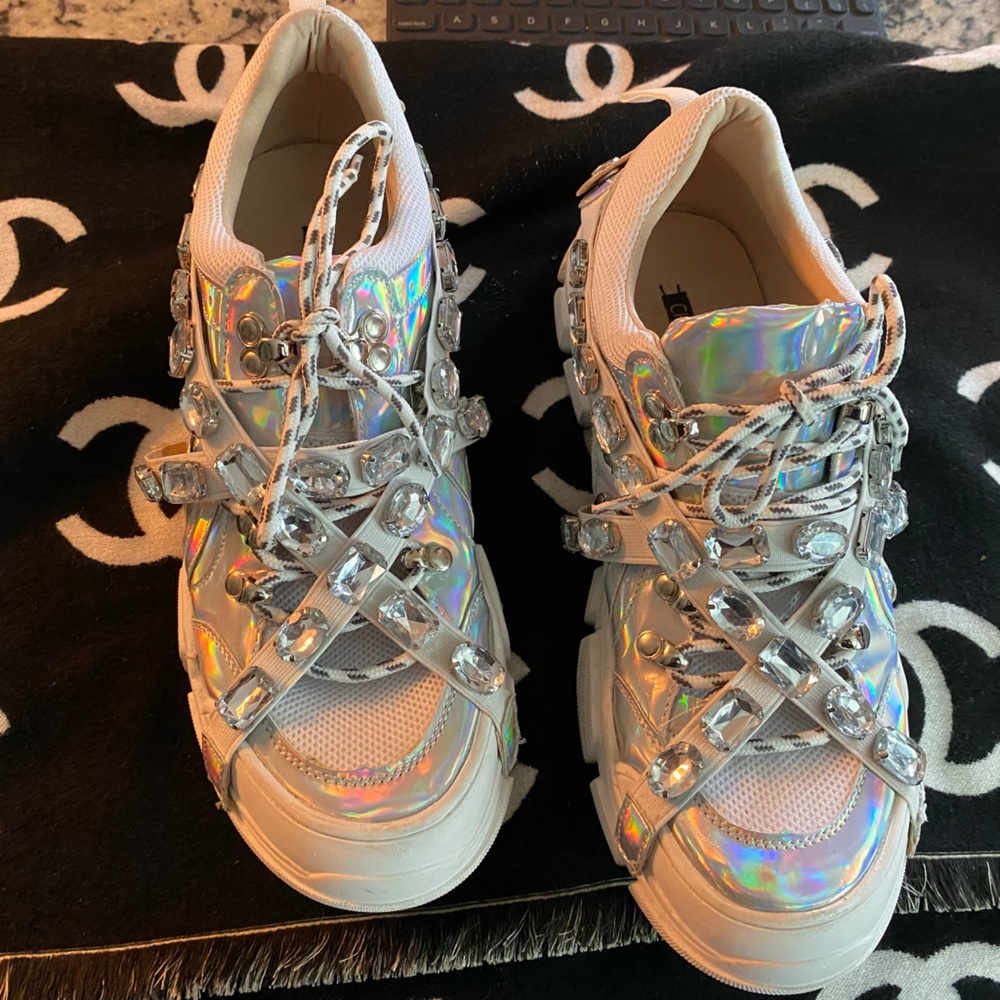 ❤️Chase & Chloe❤️Spice Lace-Up Sneaker WhIte With Rhinestones Bling New!